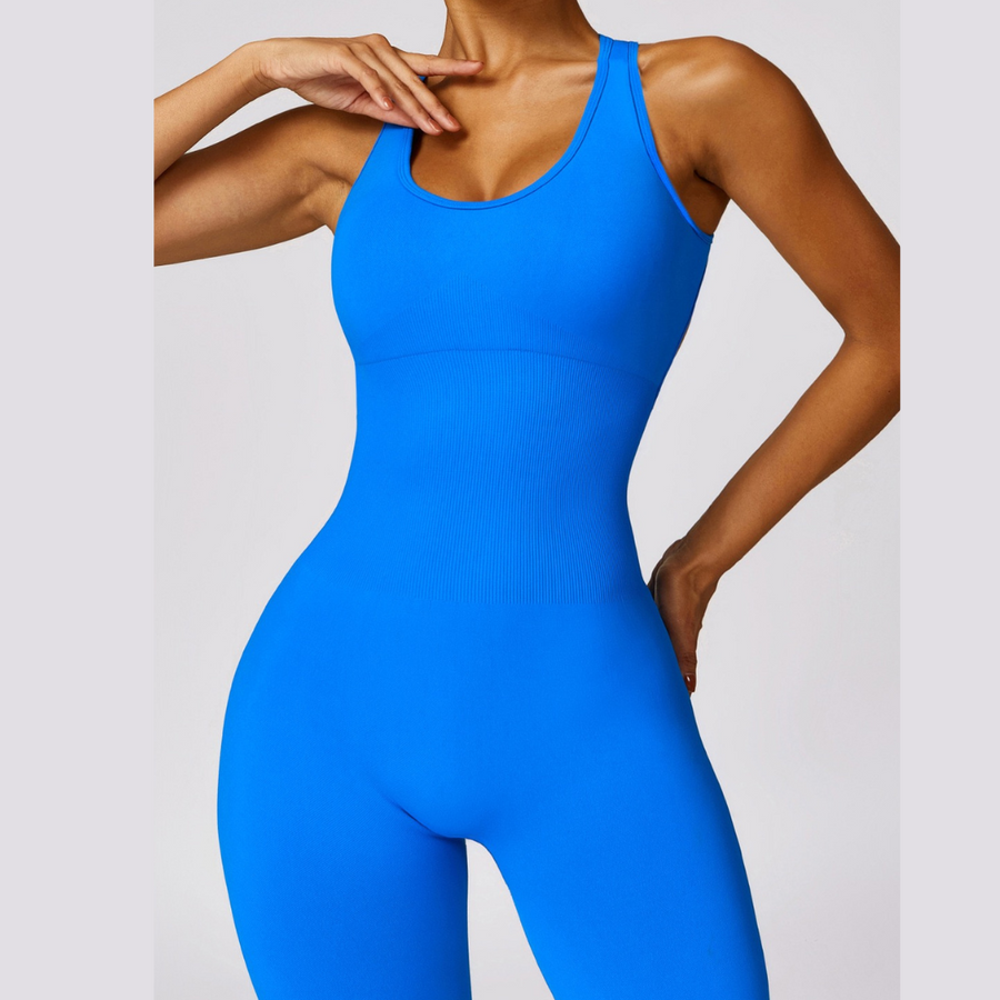 Seamless Cross Back Stylish Jumpsuit - Blue