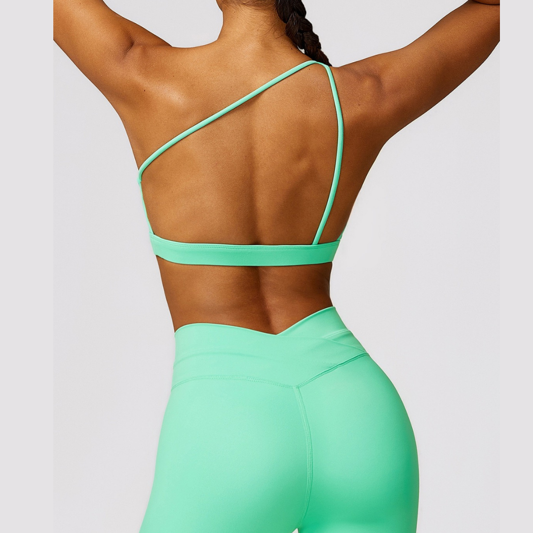 Single Shoulder Top with Short Set - Green