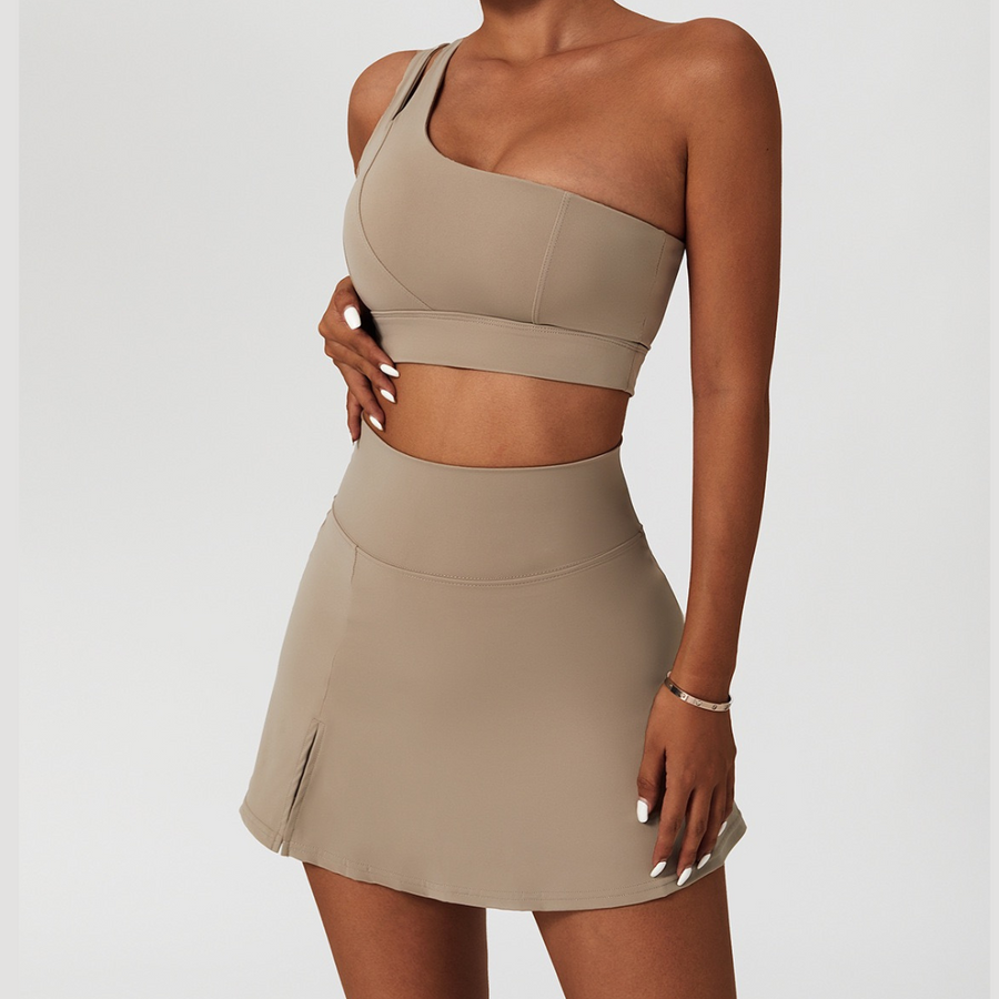 DONA Chic Single Shoulder Tennis Short Set - Latte