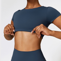 CHRISTIA Comfy Short Sleeve Crop Top - Navy