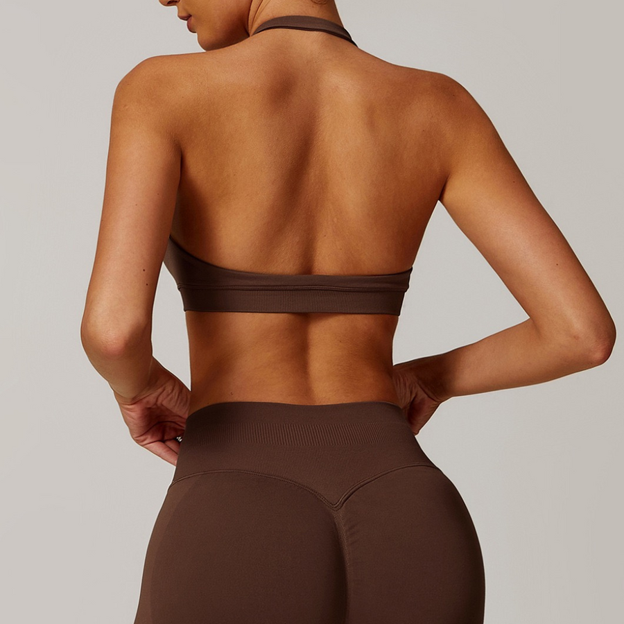 Sandy Stylish Backless Crop Top - Coffee