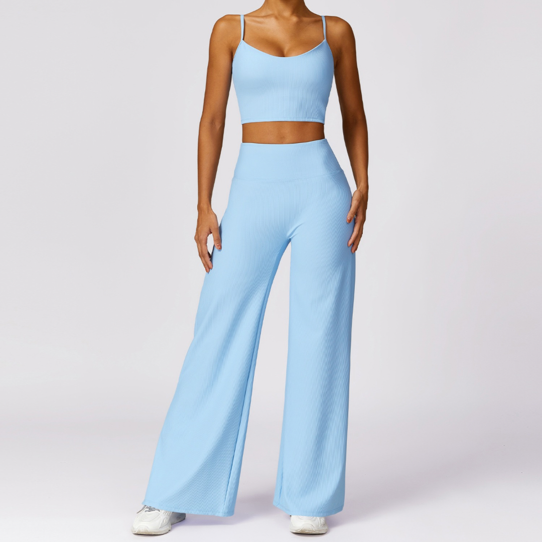 Ribbed Elegant and Stylish Flared Legging Set - Sky Blue