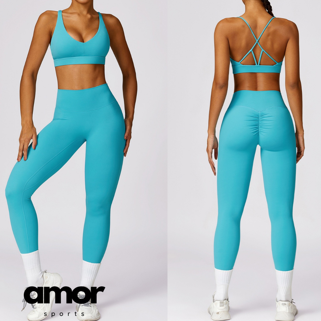 Stylish Back Premium Legging Set - Aqua Lake