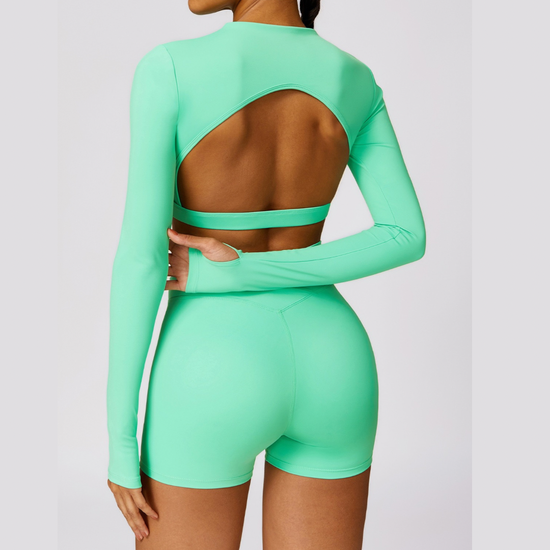 Elegant Long Sleeve Premium Short Set - Electric Green