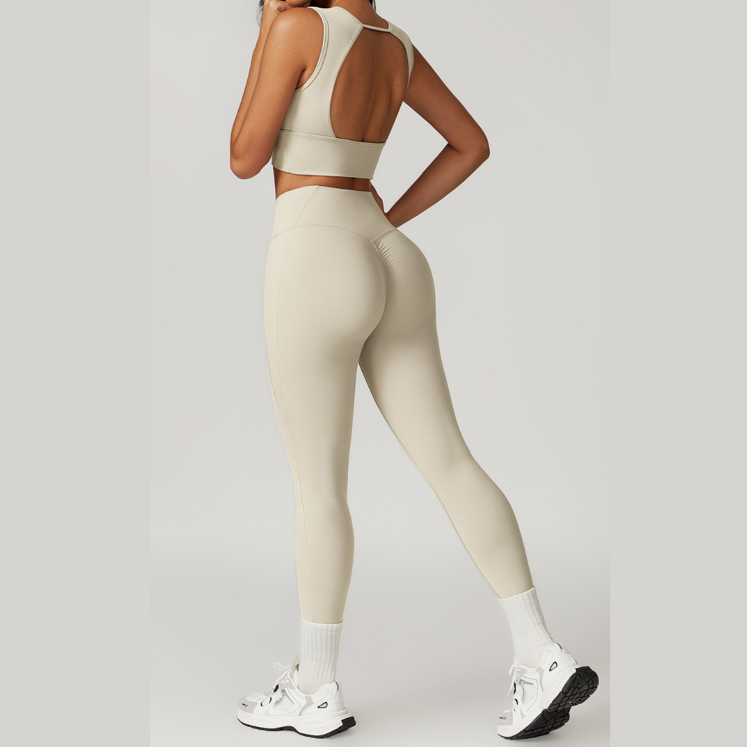 BELLE Chic Style Open Back Legging Set - Cream