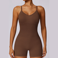 Slim Waist Seamless Romper - Brown