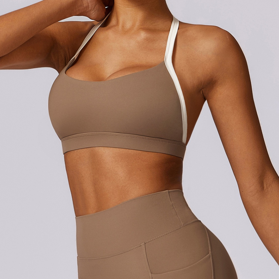 White Strap Stylish Backless Crop Top - Almond