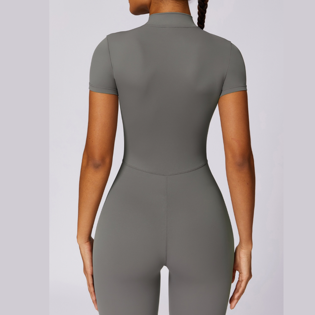 Classic Short-Sleeve Zipped Jumpsuit - Grey