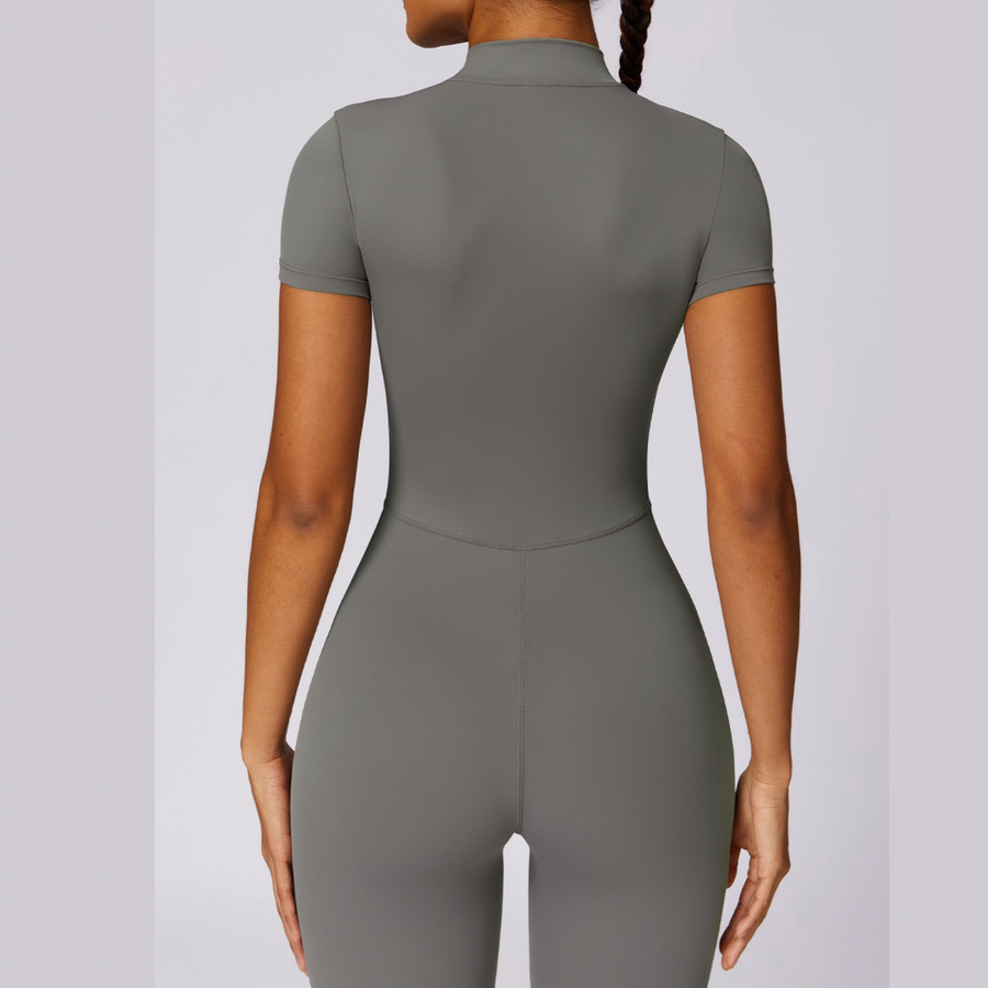 Classic Short-Sleeve Zipped Jumpsuit - Grey