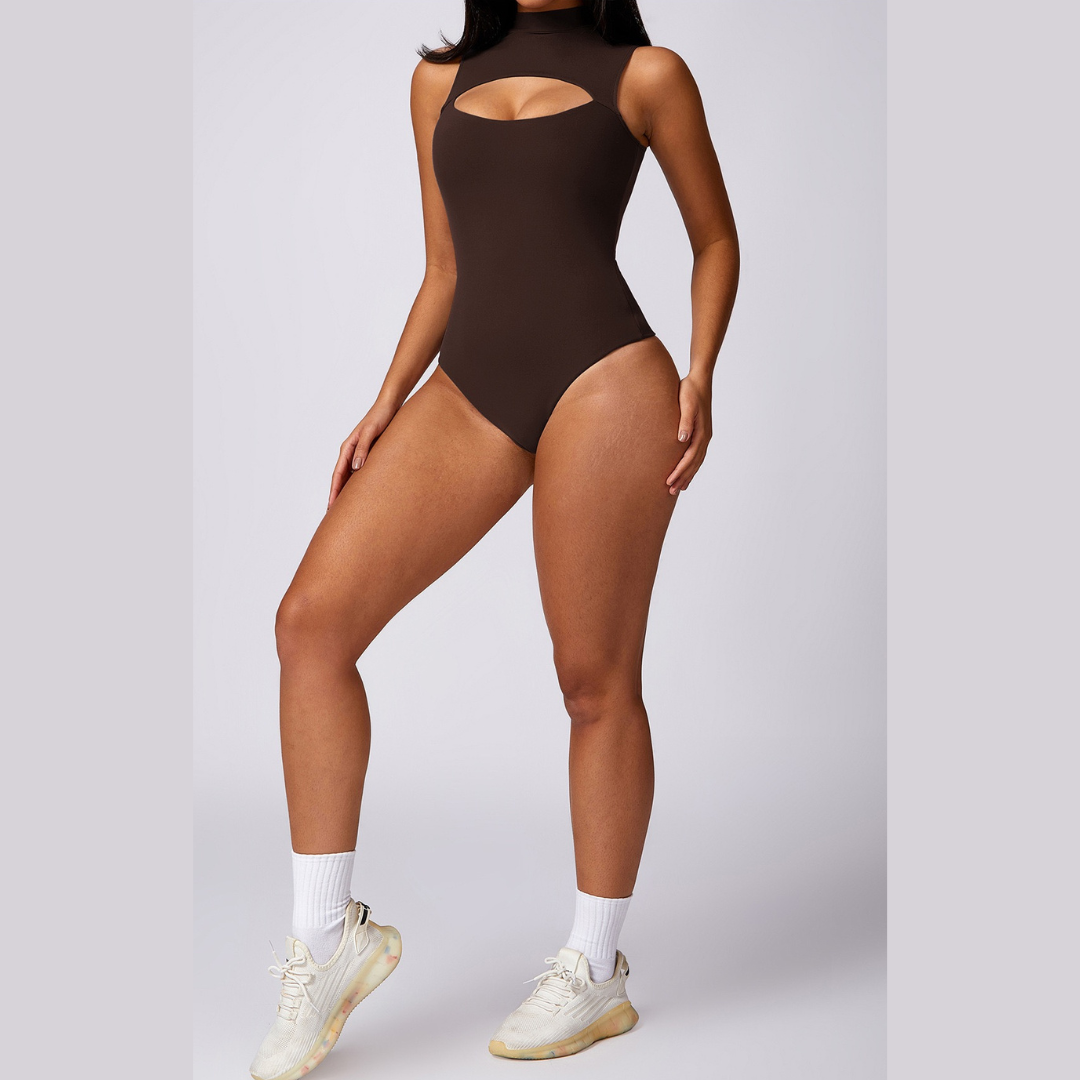 Sexy Stylish Loop Front Bodysuit - Dark Coffee