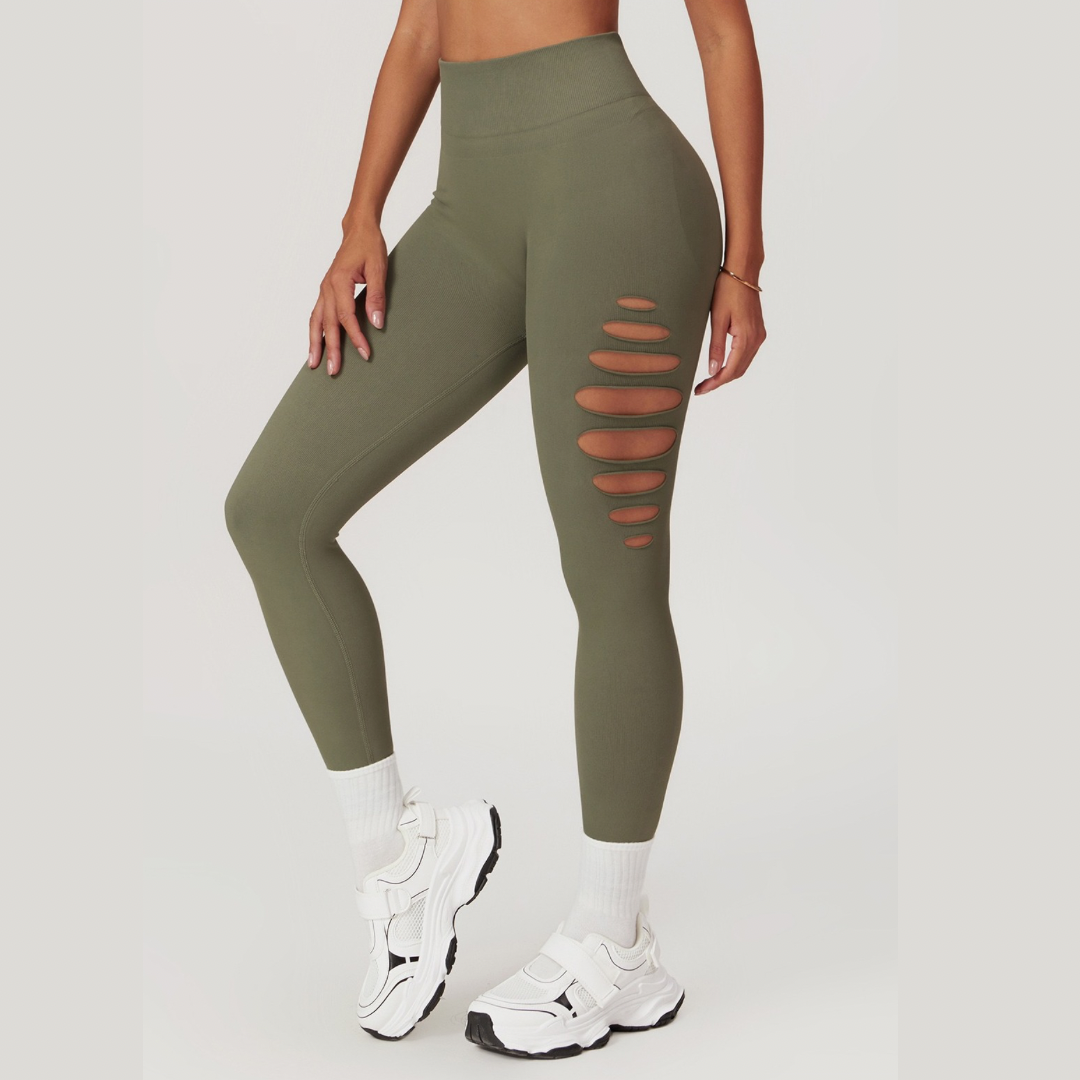 Unique Stylish Hollow Sexy Legging - Olive