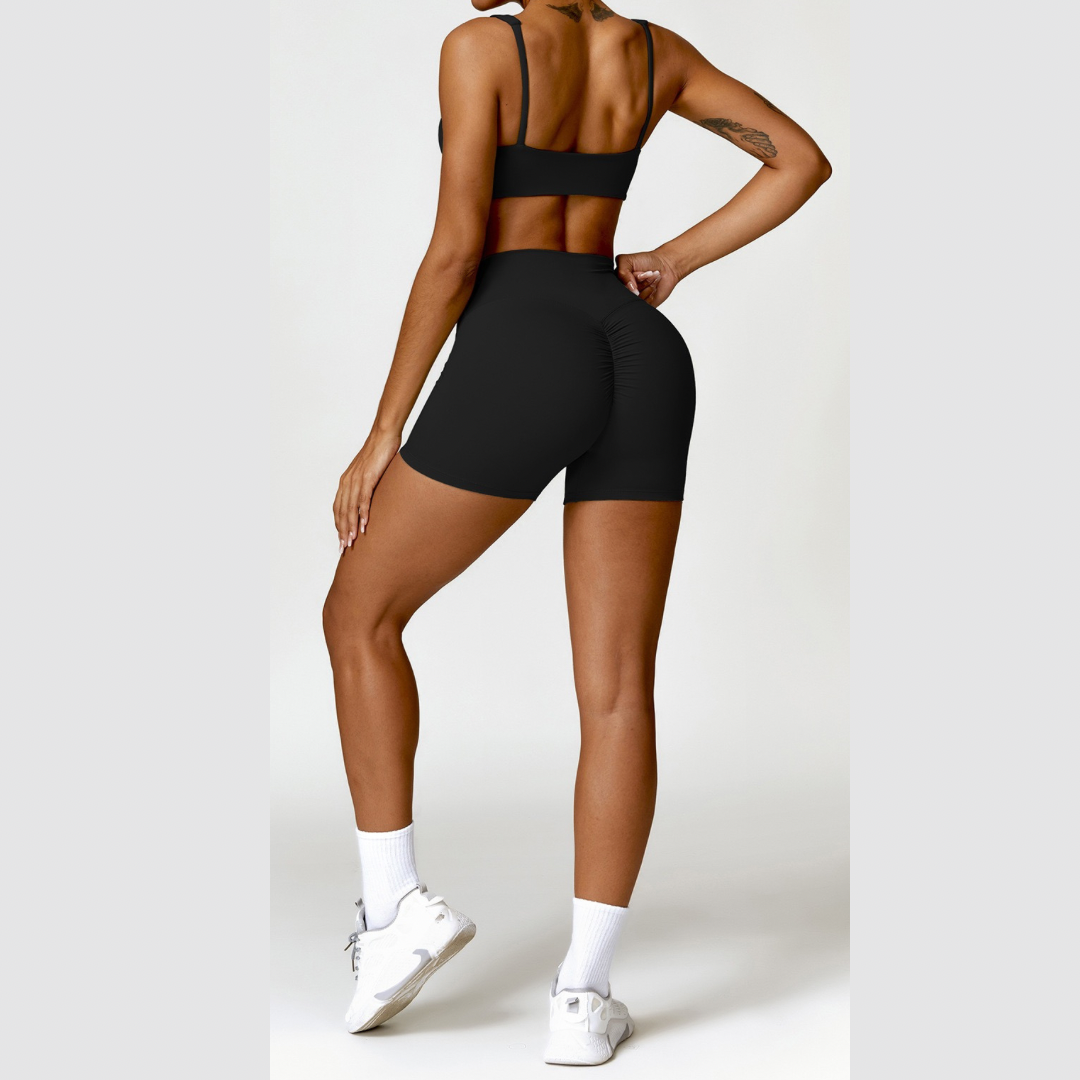V-Top Scrunched Short Set - Black