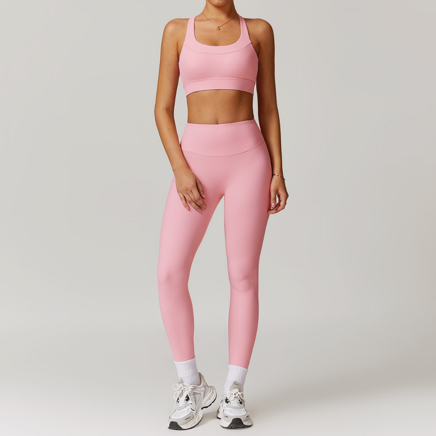 Alibi Ribbed Stylish Legging Set - Pink