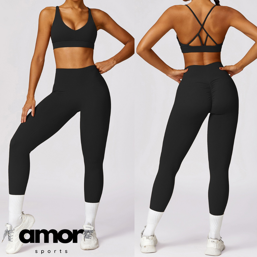 Stylish Back Premium Legging Set - Black