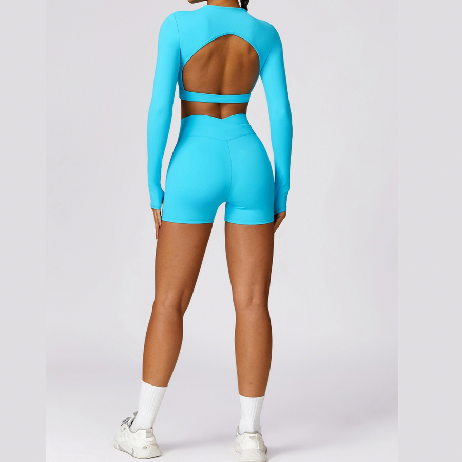 Elegant Long Sleeve Premium Short Set - Blue