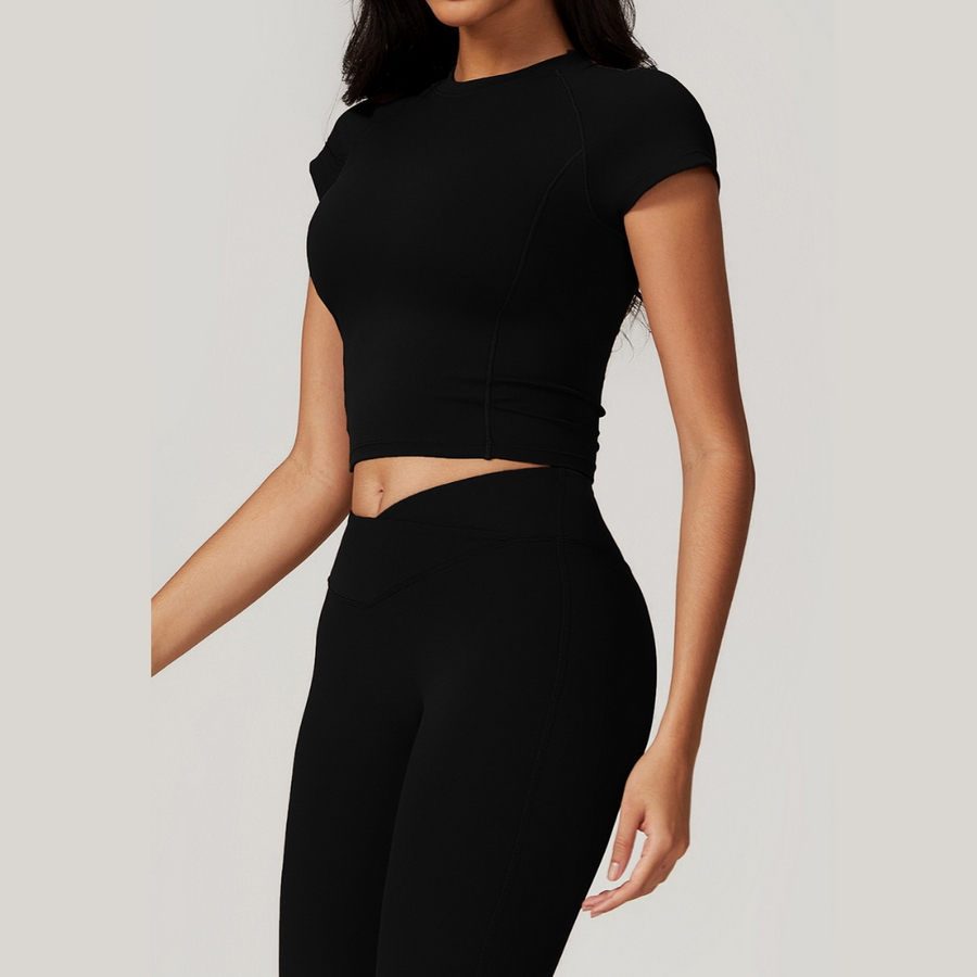 Sustainable Short Sleeve Flared Legging Set - Black