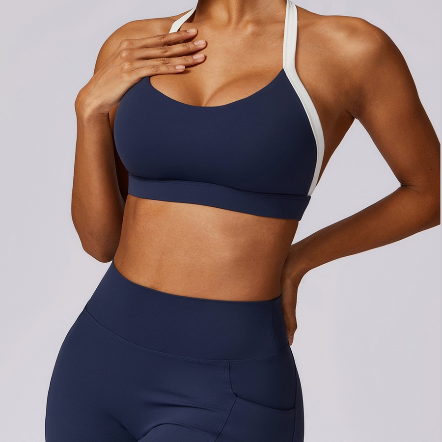 Λευκό λουράκι Κομψό, εξώπλατο Crop Top - Navy 