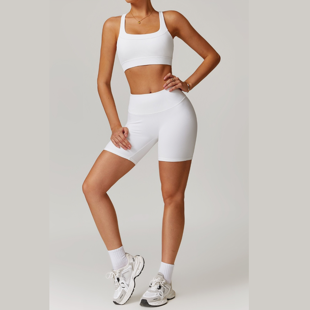 Alibi Ribbed Stylish Premium Short Set - White