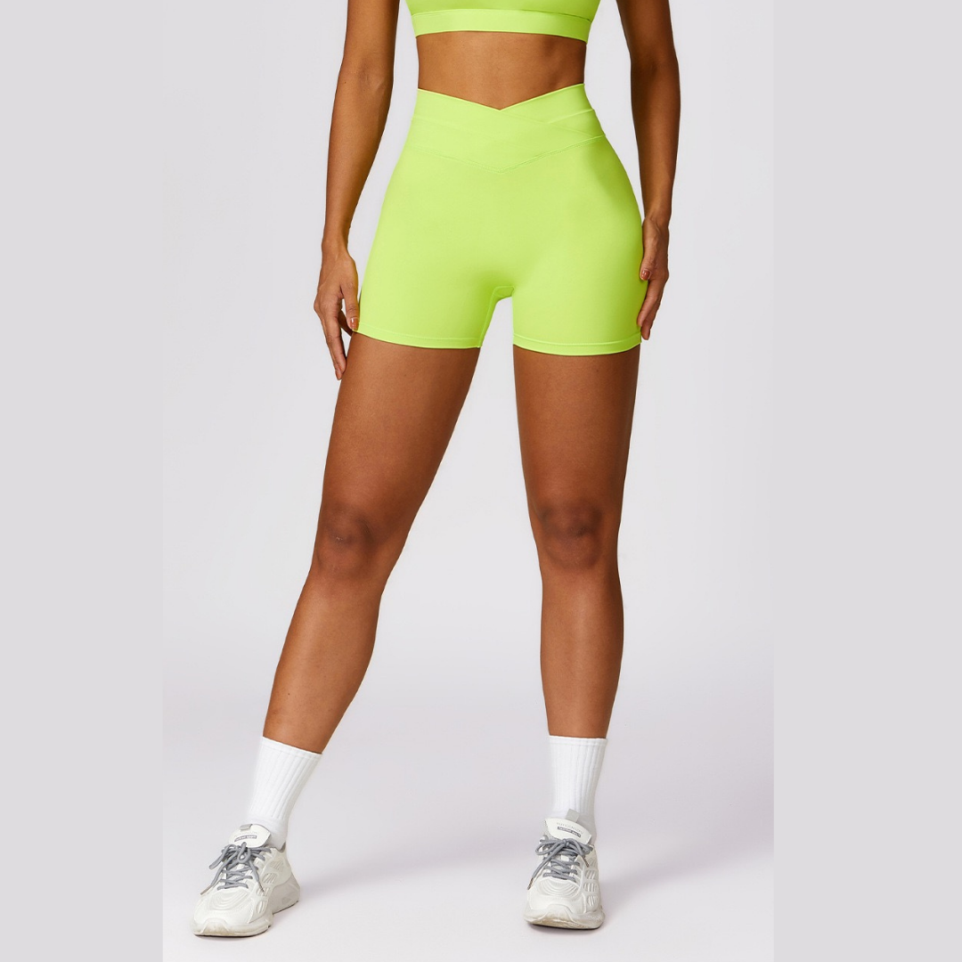 Stylish V-shape Wasit Design Short - Lime Yellow