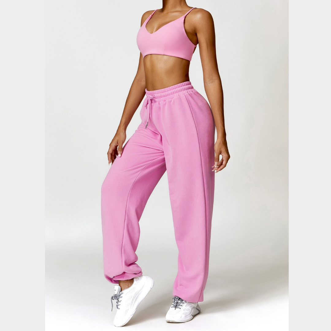 Backless Sexy Top Winter Pant Set - Pink