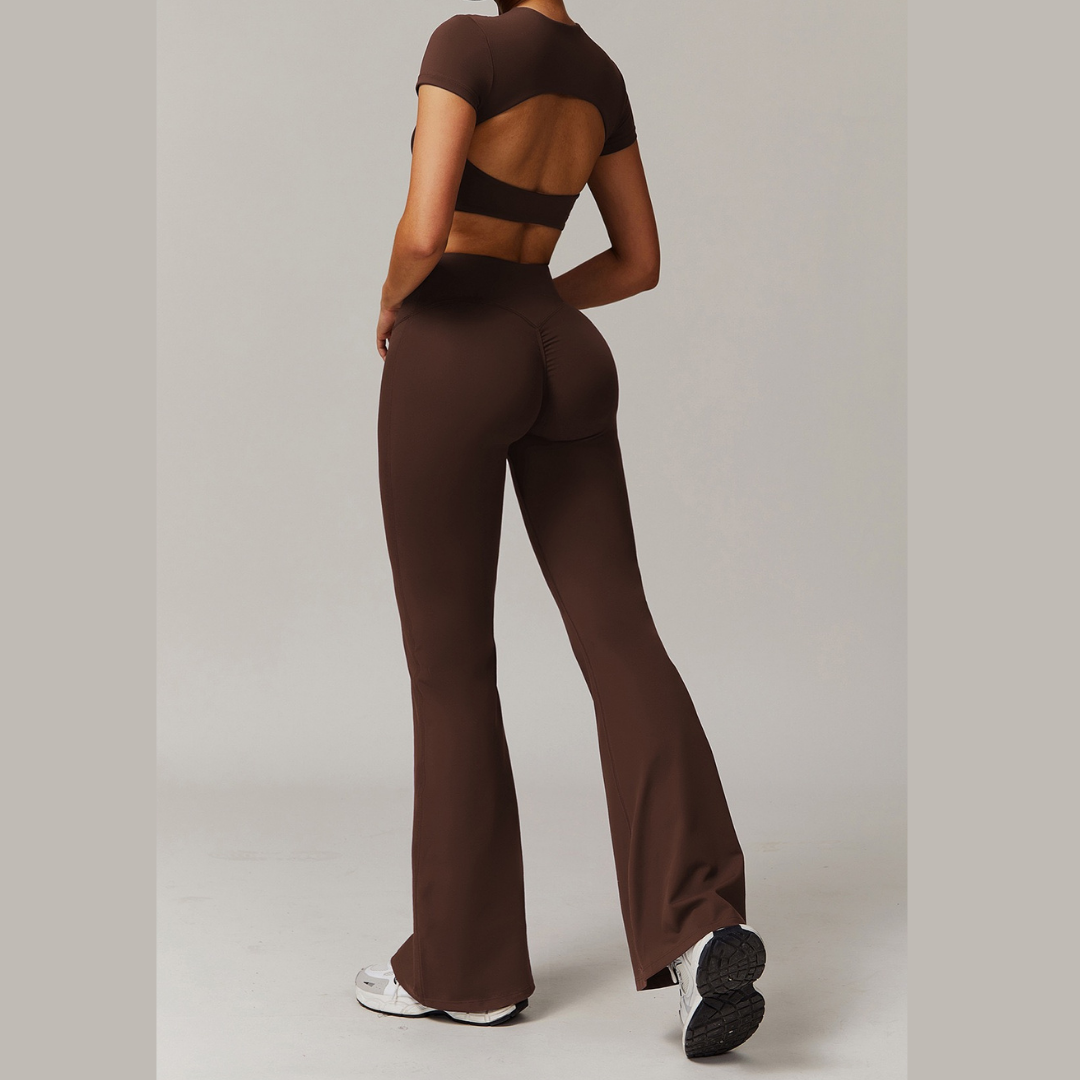EVA Premium Short Sleeve Top Legging Set - Coffee