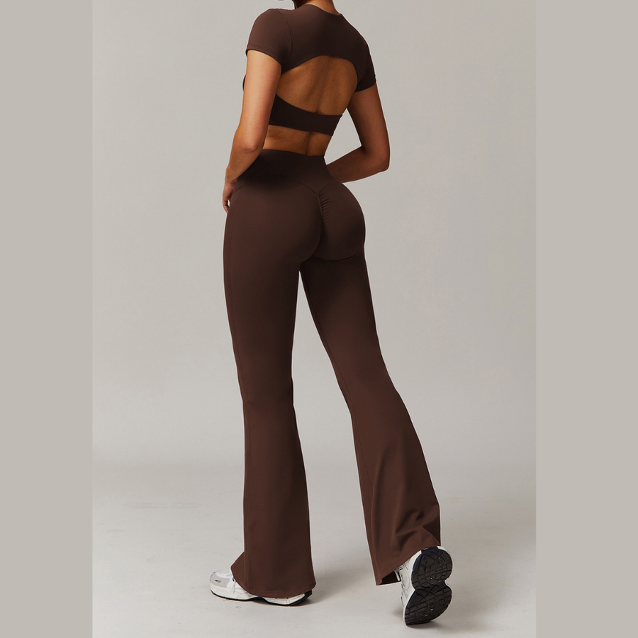 EVA Premium Short Sleeve Top Legging Set - Coffee