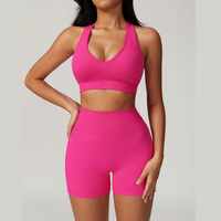 V-Neck Stylish Scrunched Short Set - Magenta