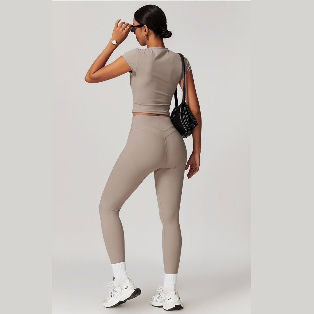 STELLA Short Sleeve Top Legging Set - Ice Latte