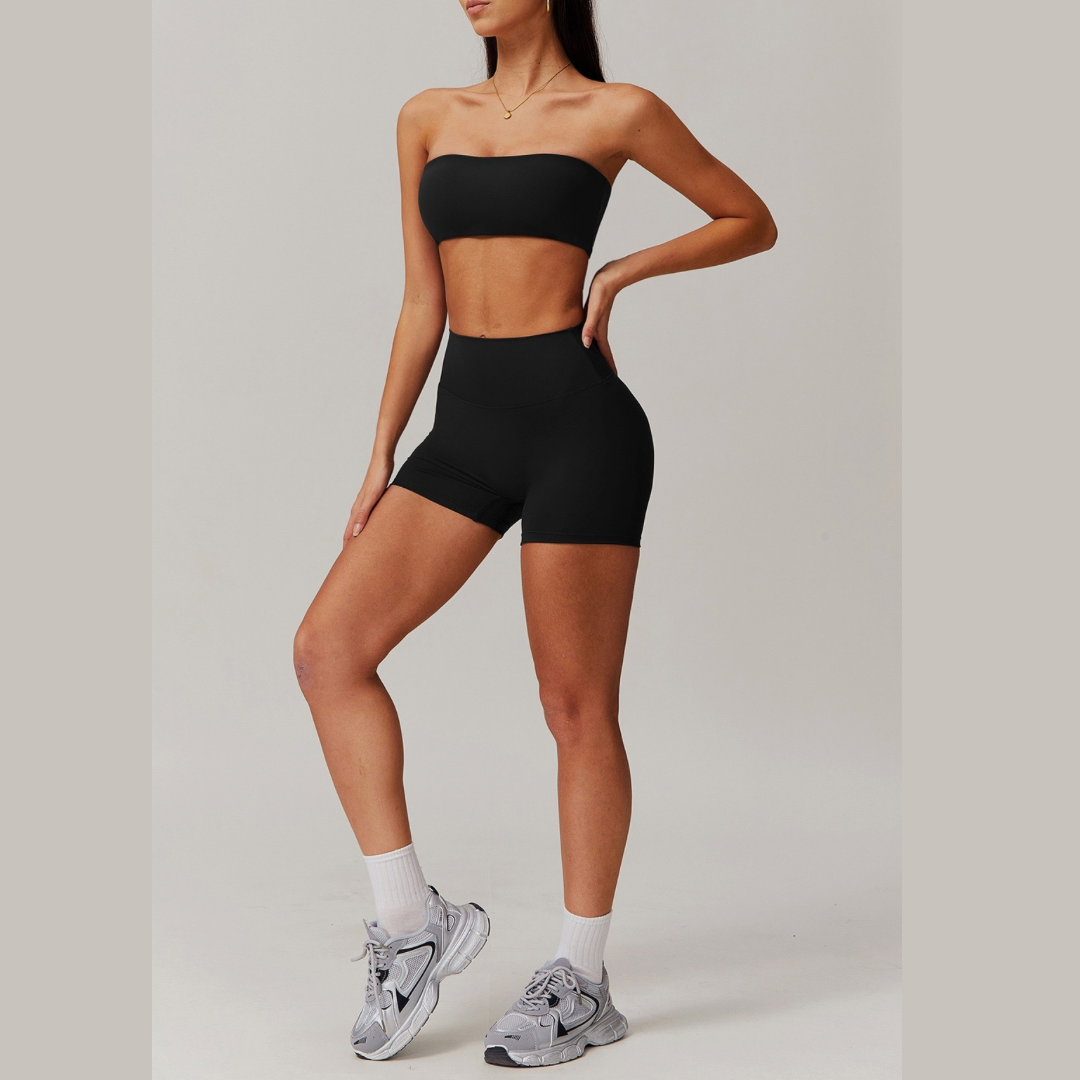 SleekFlex Strapless Top Short Set - Black