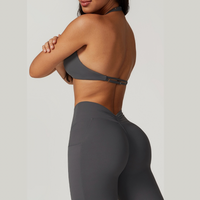 LUNA Chic Backless Top V-Shaped Legging Set- Grey