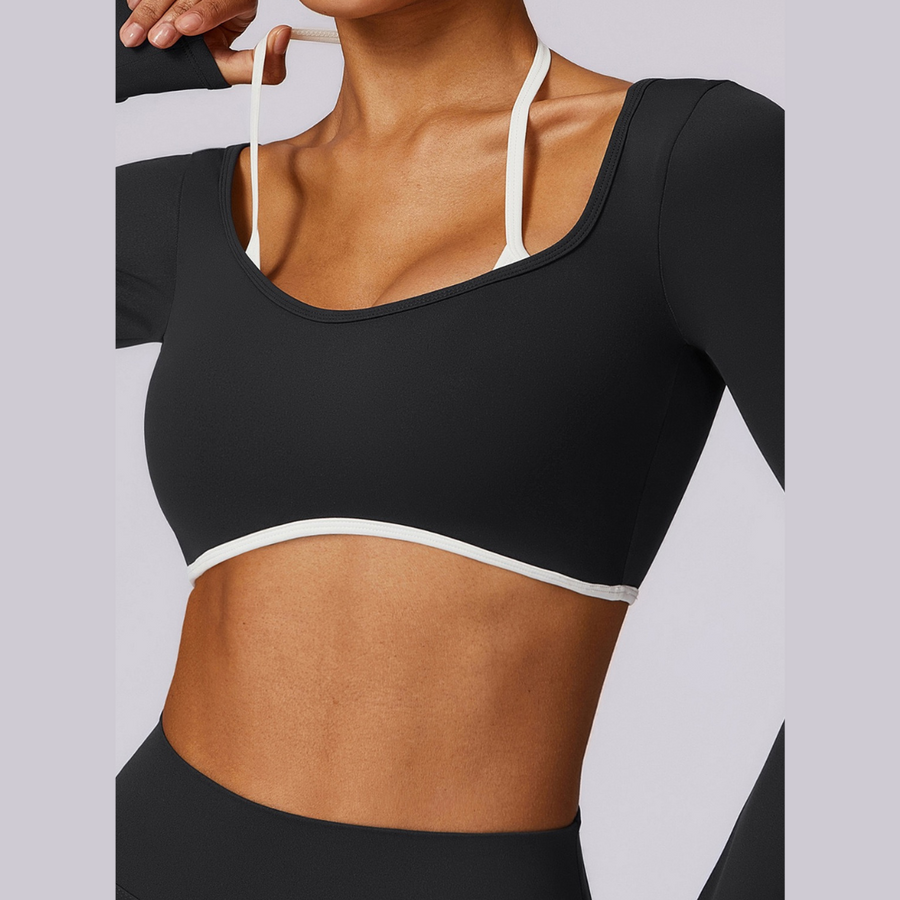 Long Sleeve Backless Fabulous Crop Top - Black