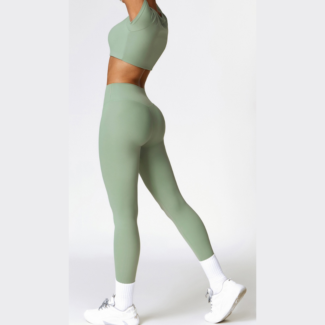 Comfy Short Sleeve Crop Top Legging Set - Green