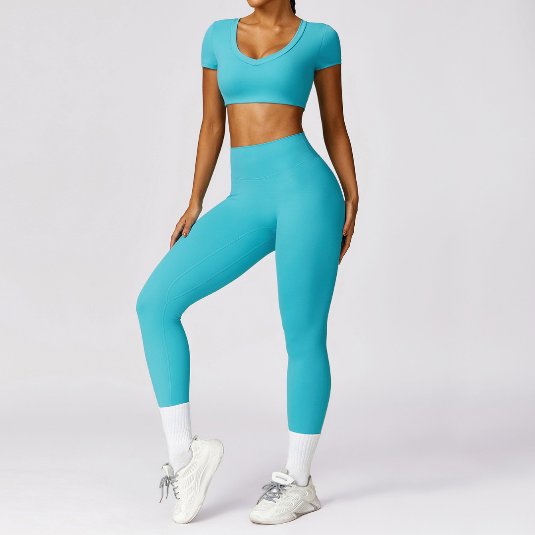 Κοντομάνικο Premium Scrunched Legging Set - Aqua Lake 