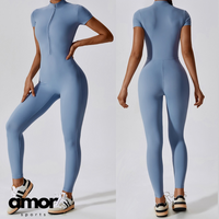 Classic Short-Sleeve Zipped Jumpsuit - Foggy Blue