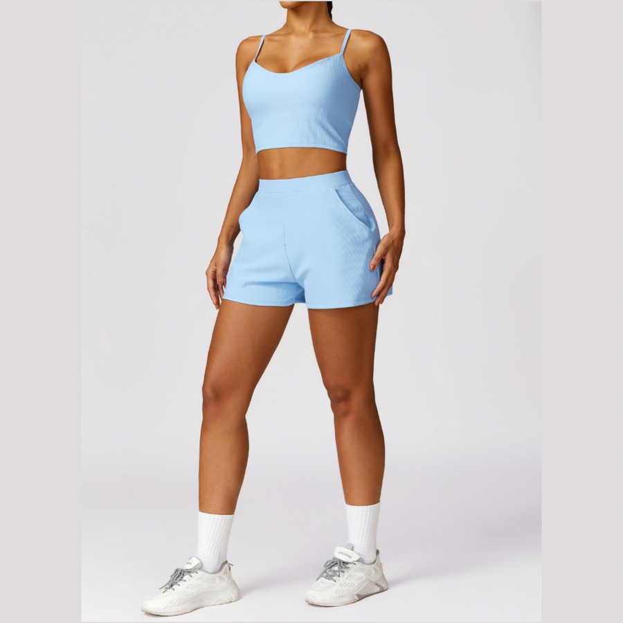 Ribbed Elegant and Stylish Short Set - Sky Blue