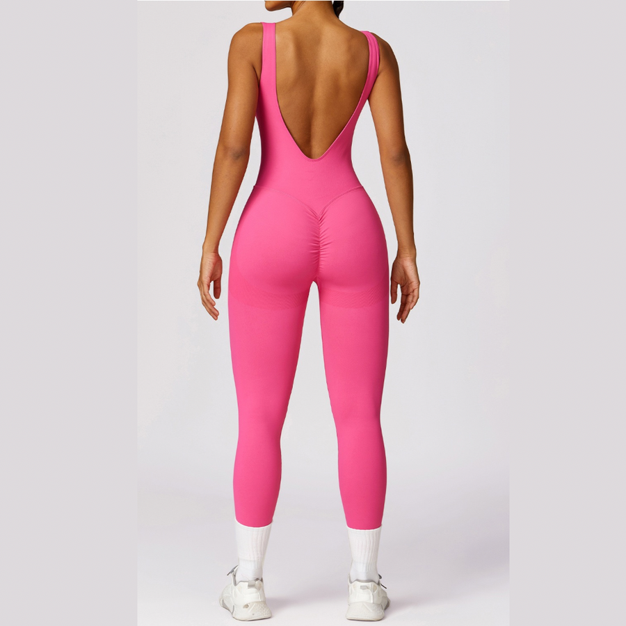 Seamless Deep-V Jumpsuit - Pink