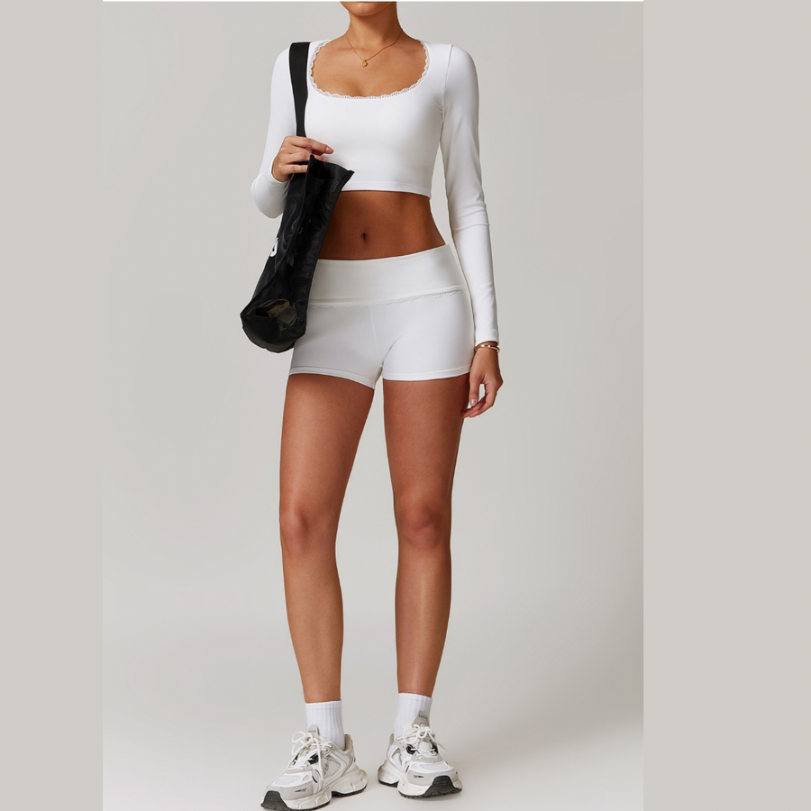 BONI Long Sleeve Top with Short Set - White