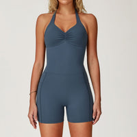 BILLI Scrunched V-Back Romper - Μπλε 