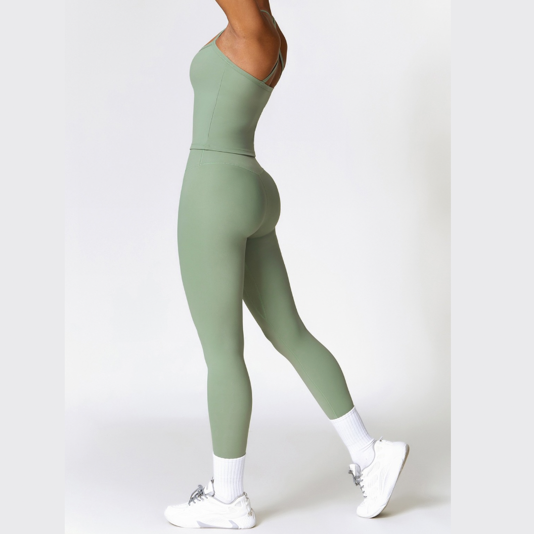 CHRISTIA Cross Back Vest Top Legging Set - Green