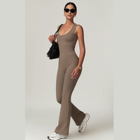 CATHY V-Shape Top Flared Bottom Jumpsuit - Brown