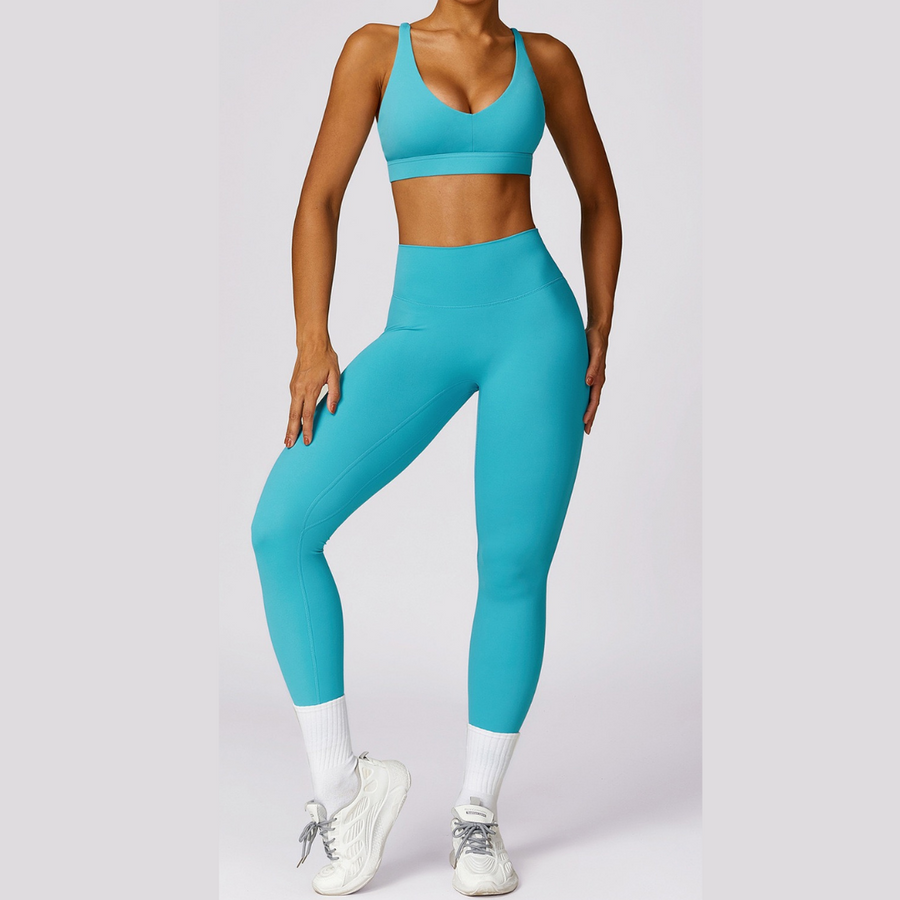 Stylish Back Premium Legging Set - Aqua Lake