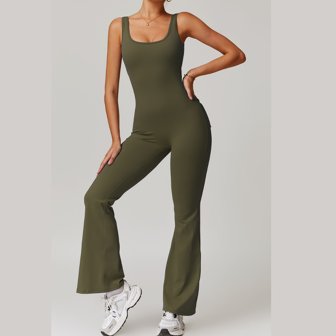 BOBBI Chic & Sculpted Flared Bottom Jumpsuit - Olive