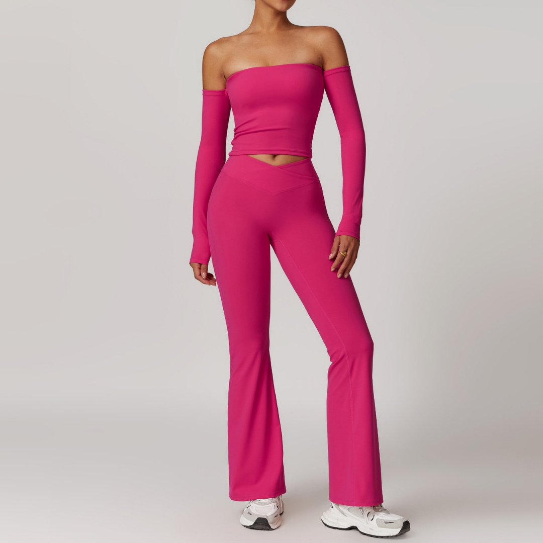 Sabrina Stylish Long Sleeve Flared Legging Set - Pink Rose