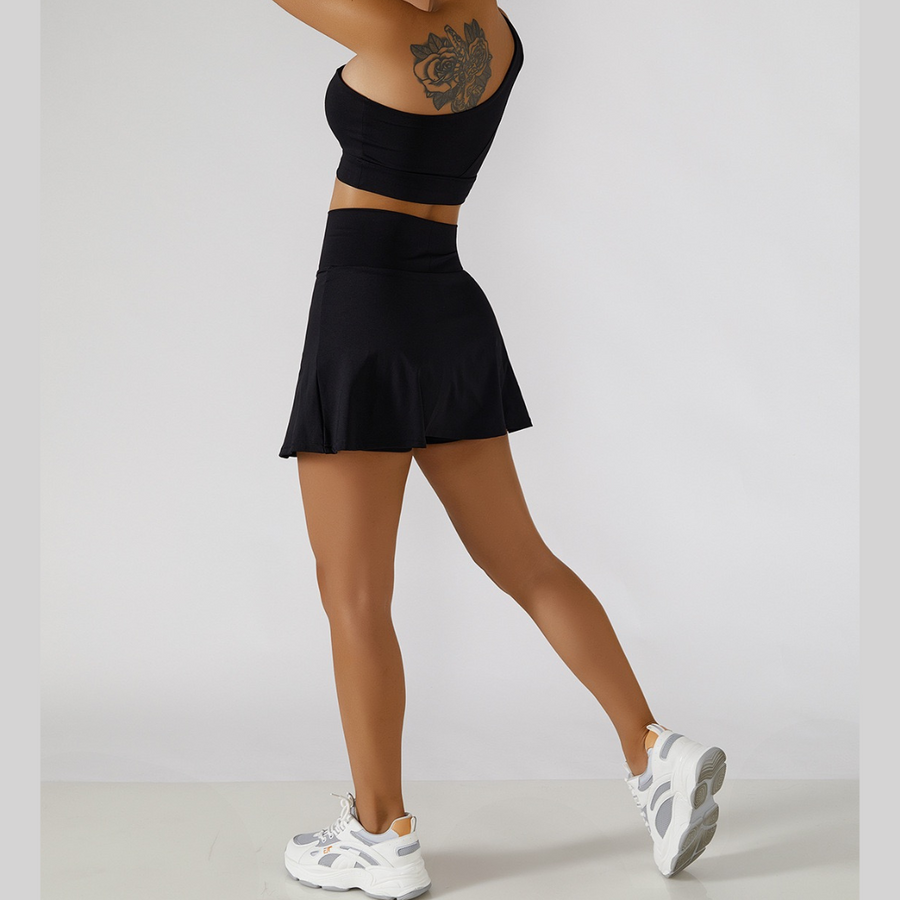 DONA Chic Single Shoulder Tennis Short Set - Black