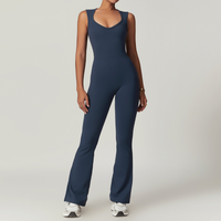 CATHY V-Shape Top Flared Bottom Jumpsuit - Navy