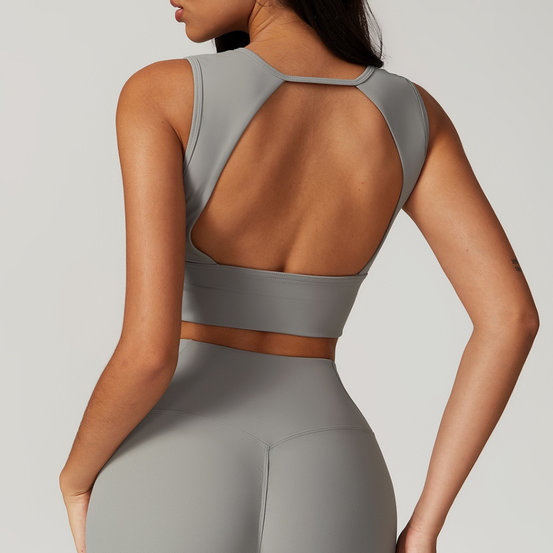 BELLE Chic Style Open Back Crop Top - Grey