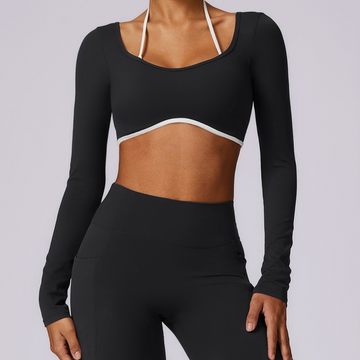 Long Sleeve Backless Fabulous Crop Top - Black