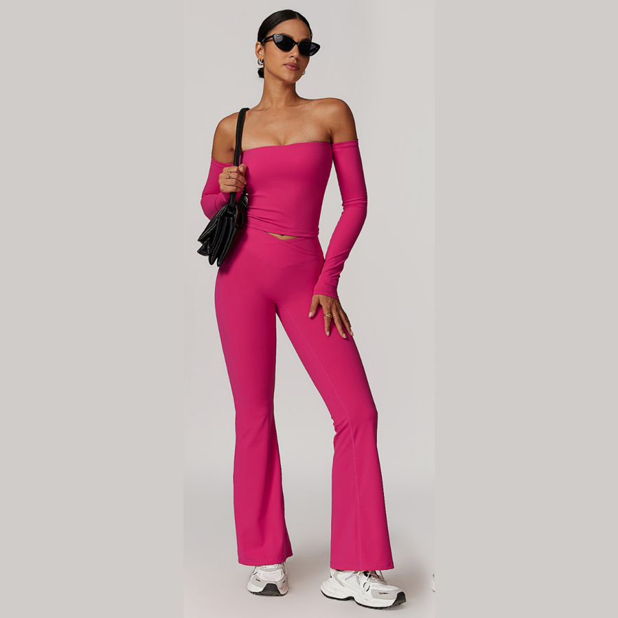 Sabrina Stylish Long Sleeve Flared Legging Set - Pink Rose