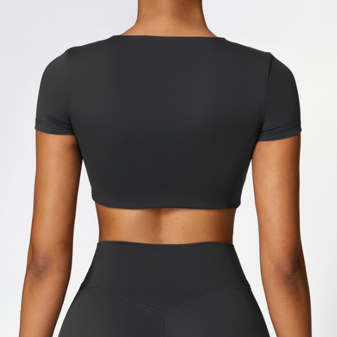 CHRISTIA Comfy Short Sleeve Crop Top - Black