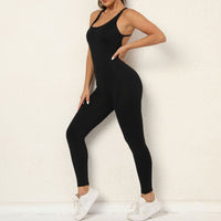 U-Neck Double X-Back Jumpsuit - Black